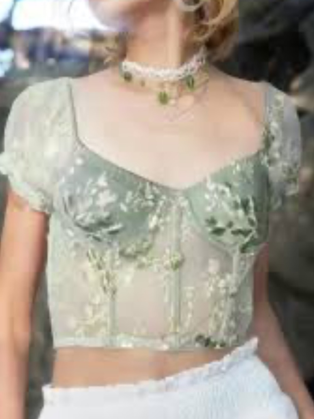 Romwe Corset Green Floral Embroidery Boho Fairy Renaissance L/XL